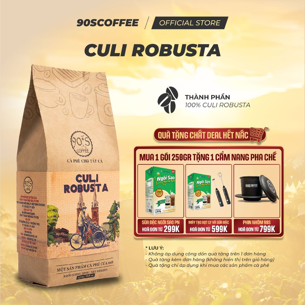 Cà Phê Culi Robusta Nguyên Chất Rang Mộc - Gu Đắng Mạnh Thơm Nồng Hậu Vị Sâu | 90S COFFEE