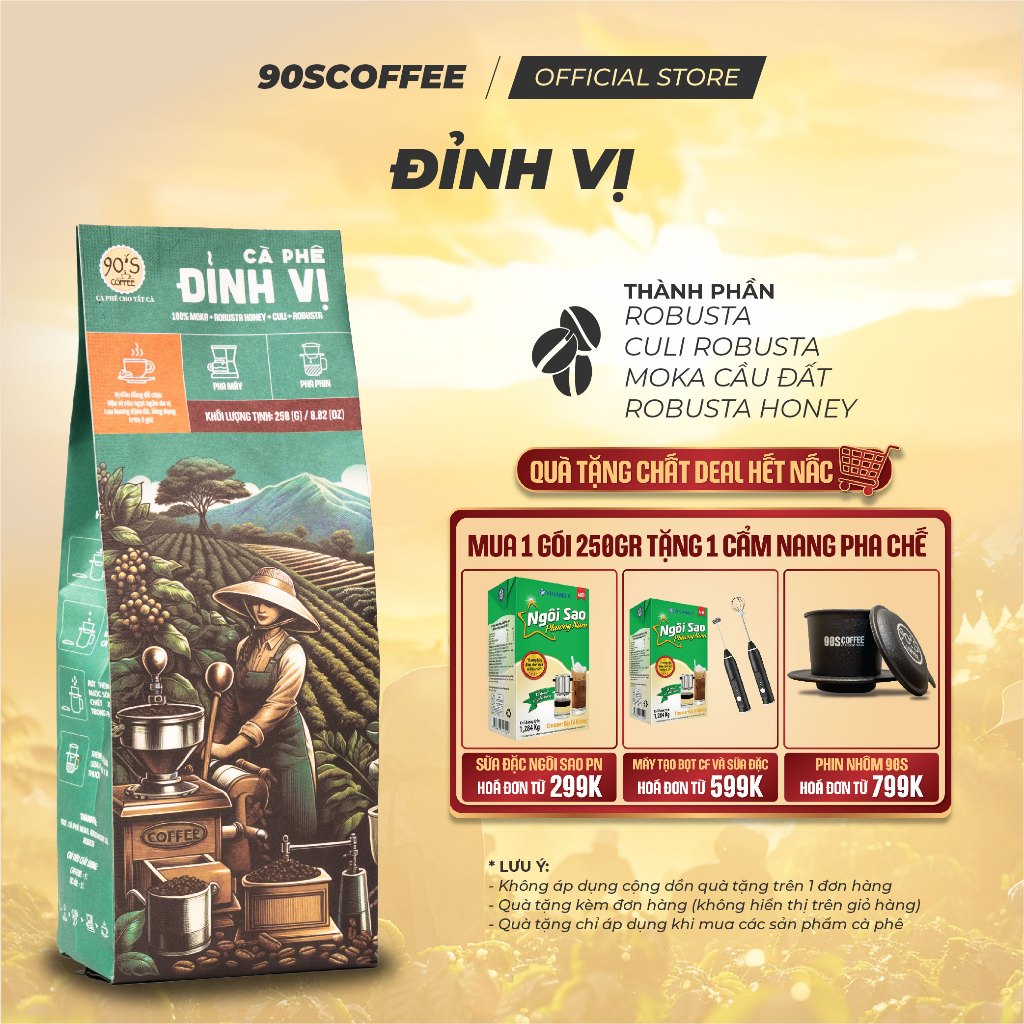 Cà Phê Nguyên Chất Rang Mộc - Gu Đắng Dịu Hậu Vị Sâu Lưu Hương Trên 3 Tiếng (Đỉnh Vị) | 90S COFFEE
