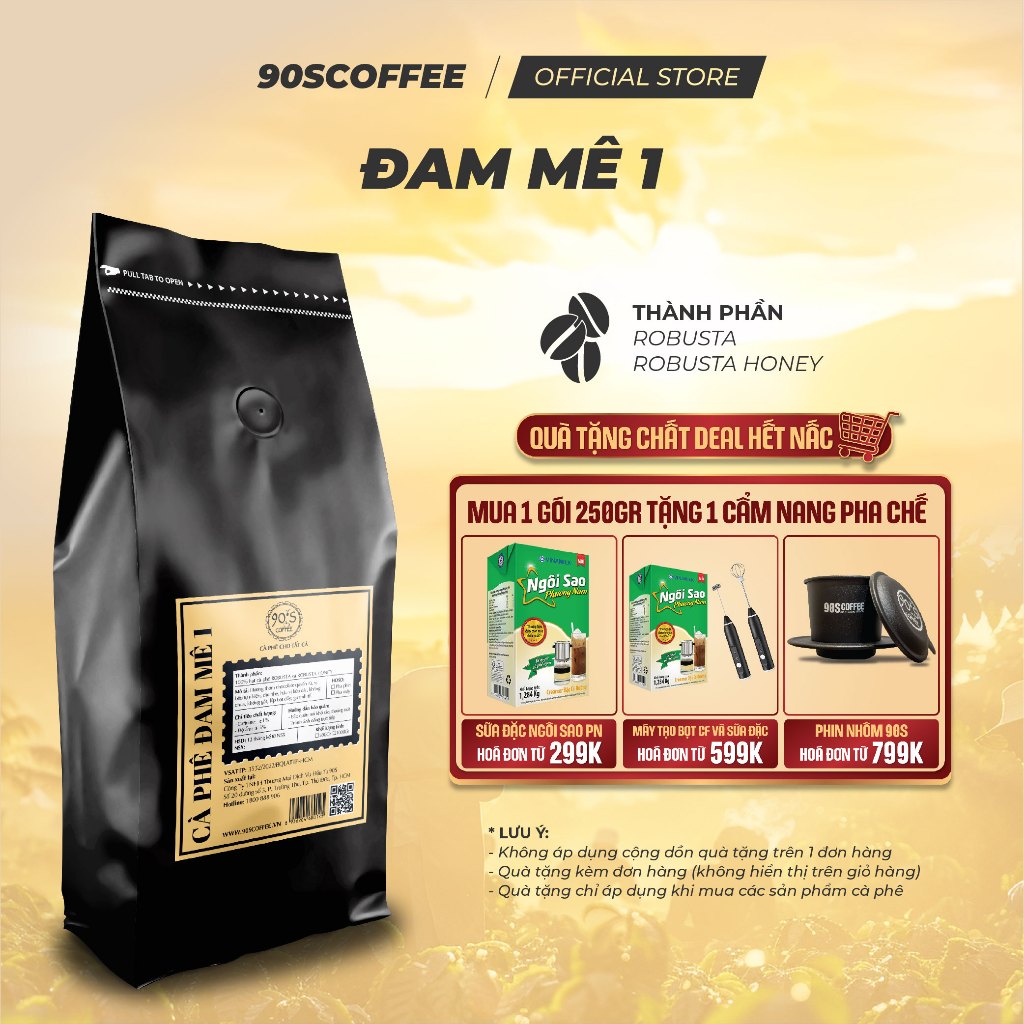 Cà Phê Nguyên Chất Rang Mộc - Gu Đắng Đậm Thơm Nồng Không Chua (Đam Mê 1) | 90S COFFEE