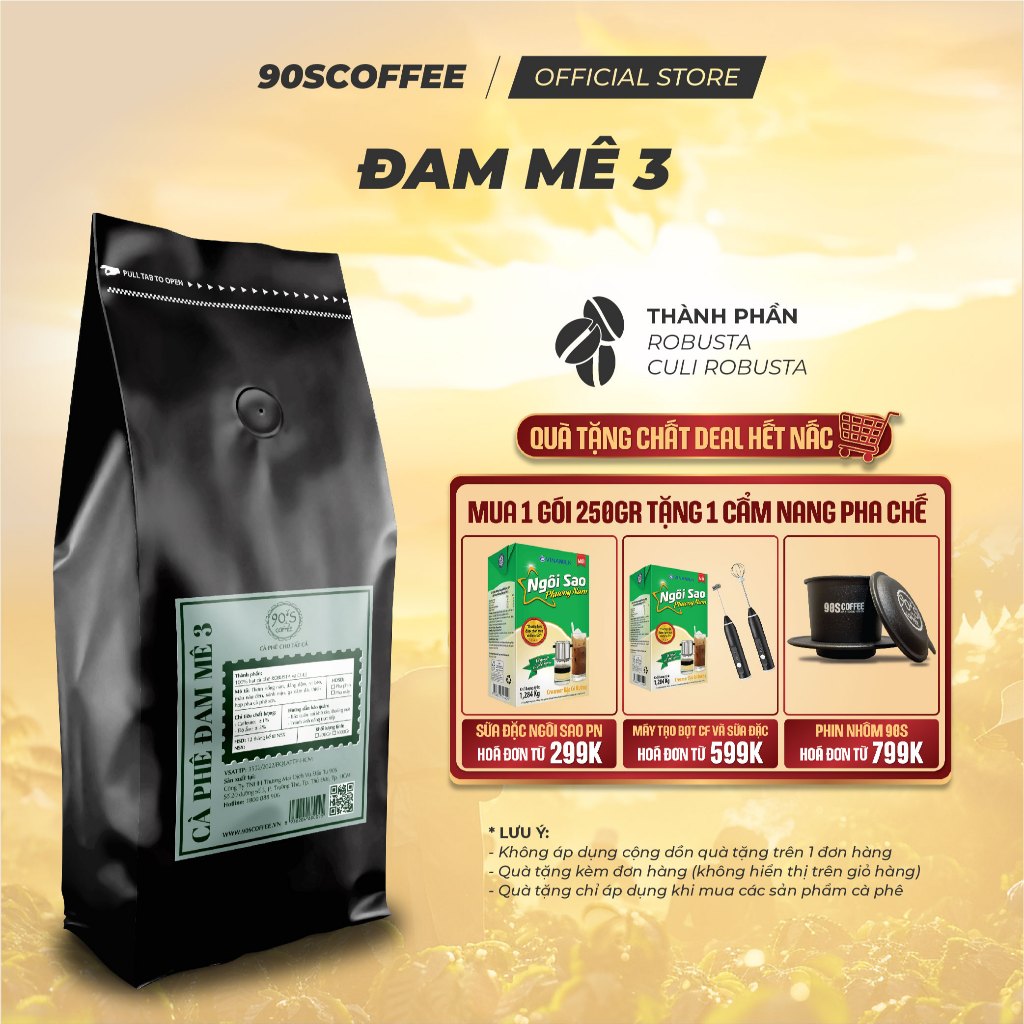 Cà Phê Nguyên Chất Rang Mộc - Gu Pha Phin Truyền Thống Đắng Đậm Thơm Nồng (Đam Mê 3) | 90S COFFEE