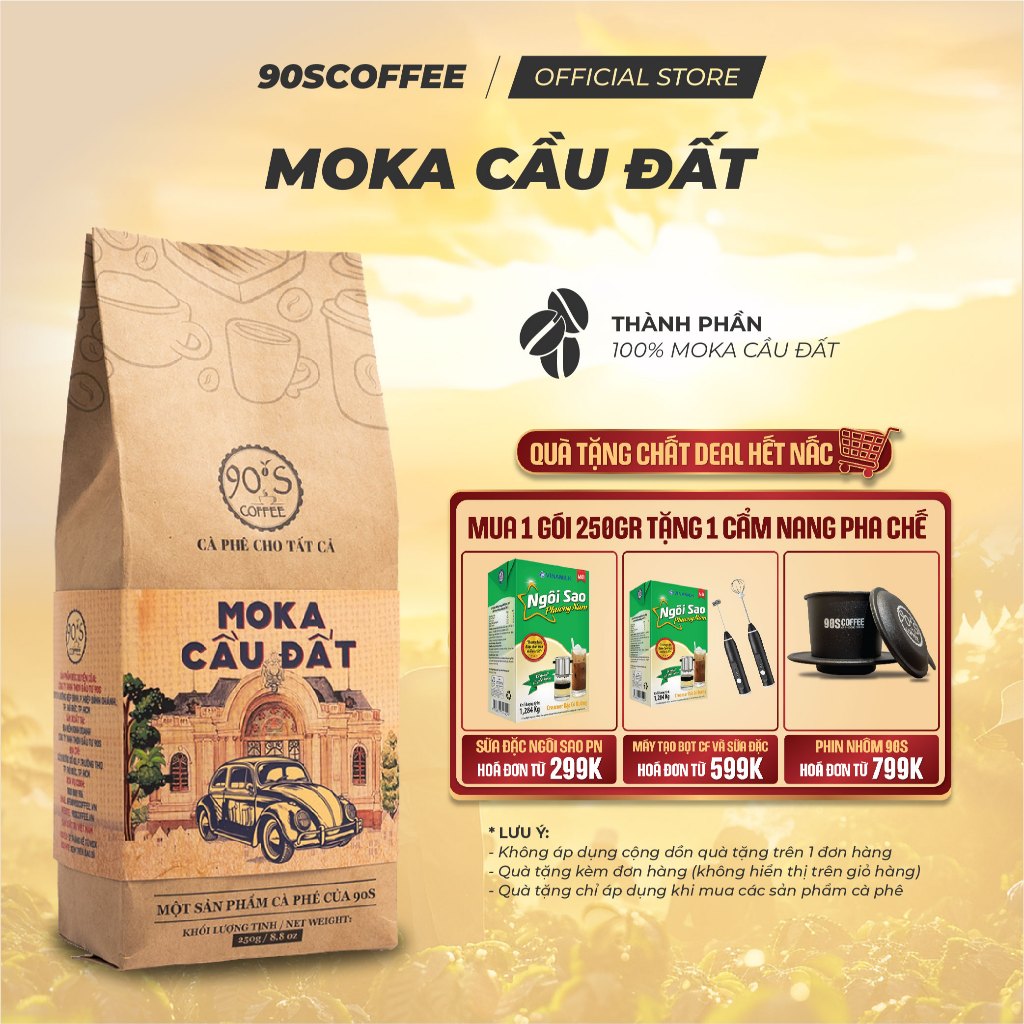 Cà Phê Moka Cầu Đất Nguyên Chất Rang Mộc - Gu Chua Thanh Hậu Ngọt Thơm Dịu Đặc Trưng | 90S COFFEE