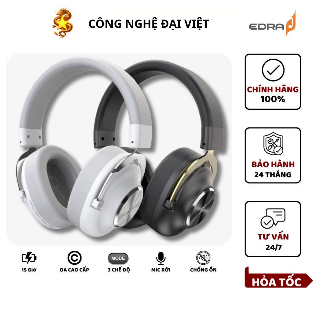 Tai Nghe Không Dây EDRA EH414W Micro Rời (Wired/ USB 2.4Ghz/ Bluetooth) - Bảo Hành 24 Tháng