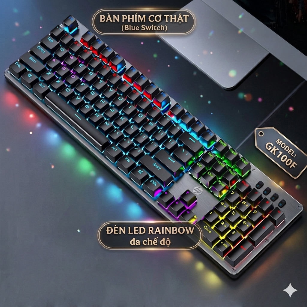 Bàn Phím Cơ Gaming HP GK100F Chính Hãng - Blue Switch, Fullsize 104 Phím, Có Dây Cổng USB