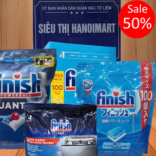 Combo Viên rửa bát Finish Nhật bản 100 viên + nước làm bóng bát finish 800ml + muối rửa bát finish 1kg làm mềm nước