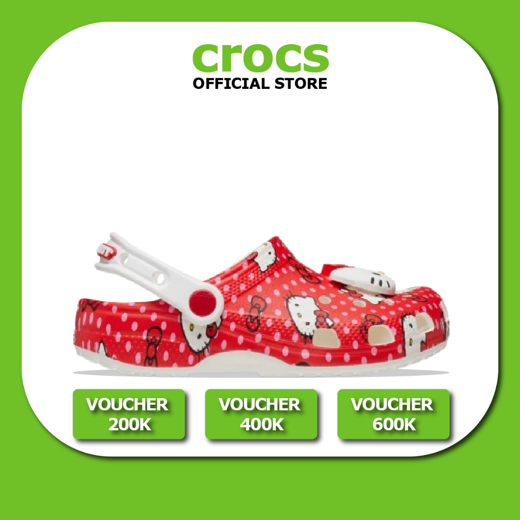 【Chính hãng】  GIÀY CLOG UNISEX CROCS CLASSIC HELLO KITTY RED