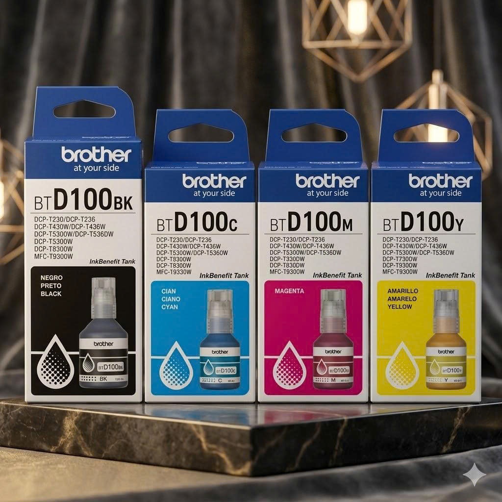 Trọn bộ 4 màu mực Brother BTD100BK BTD100C BTD100M BTD100Y cho máy in Brother DCP-T530DW T730DW T830