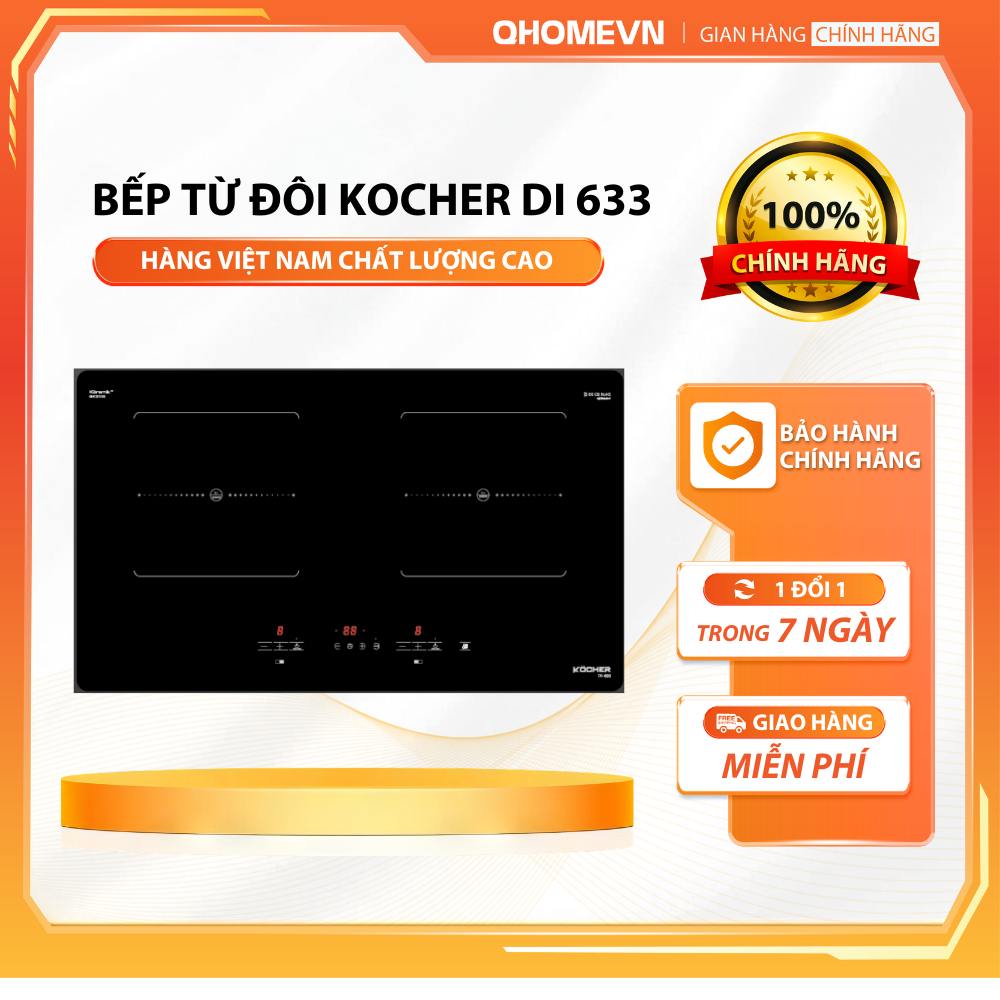 Bếp từ đôi Kocher DI 633 ✅ Bếp điện từ Inverter - Bếp từ âm chính hãng - Bảo hành chính hãng 3 năm