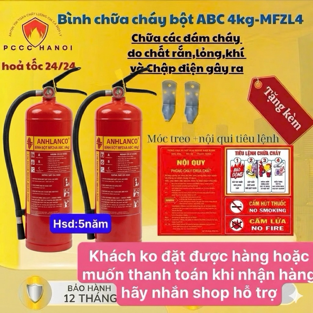 Bình chữa cháy,bình cứu hỏa BỘT ABC-4kg-MFZL4<Có KIỂM ĐỊNH-CHẤT LƯỢNG CAO>DÙNG GIA ĐÌNH,VĂN PHÒNG,Cử