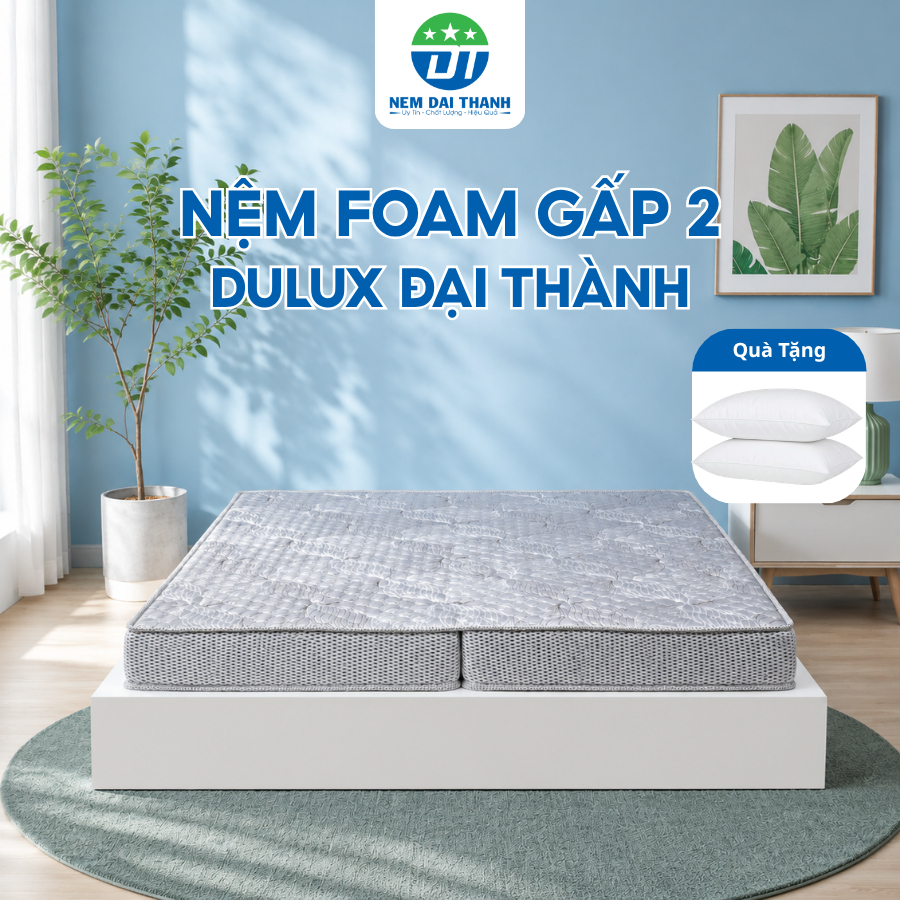 [TẶNG 2 GỐI NGỦ] Nệm Foam DULUX Đại Thành GẤP 2 Chính Hãng, Massage Nâng Đỡ Cơ Thể, Thoải Mái, Êm Ái