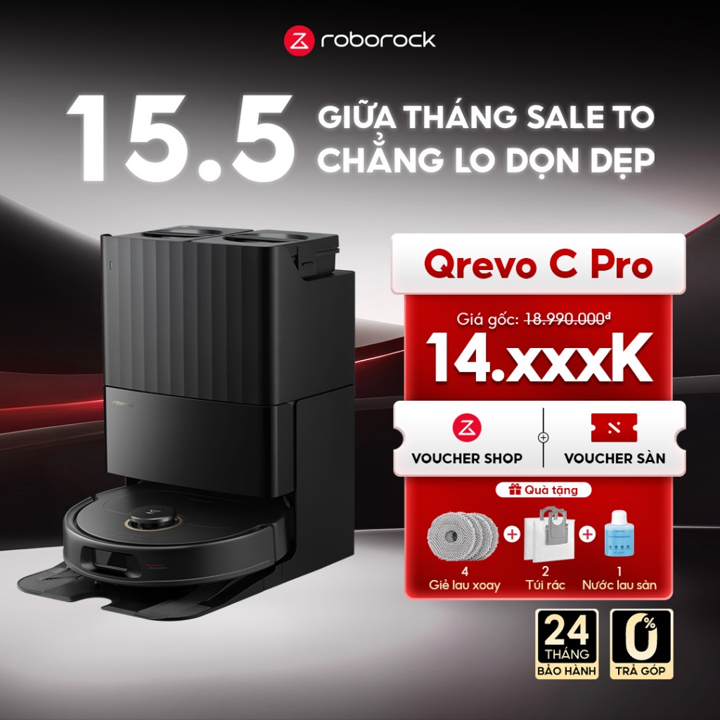 [QUÀ TẶNG] Roborock Qrevo C Pro robot hút bụi lau nhà | Giặt giẻ 75 độ | Sấy khô 45 độ C | Lực hút 1