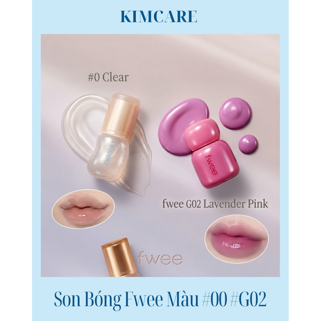 Son Bóng Fwee 3D Changing Gloss #0 Clear & 3D Voluming Gloss G02 Lavender Pink Căng Mọng Dưỡng Ẩm