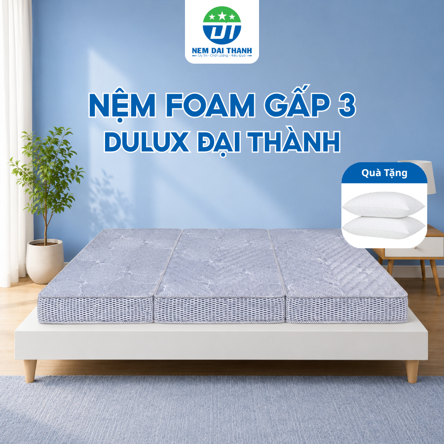 [TẶNG 2 GỐI NGỦ] Nệm Foam DULUX Đại Thành GẤP 3 Chính Hãng, Massage Nâng Đỡ Cơ Thể, Thoải Mái, Êm Ái