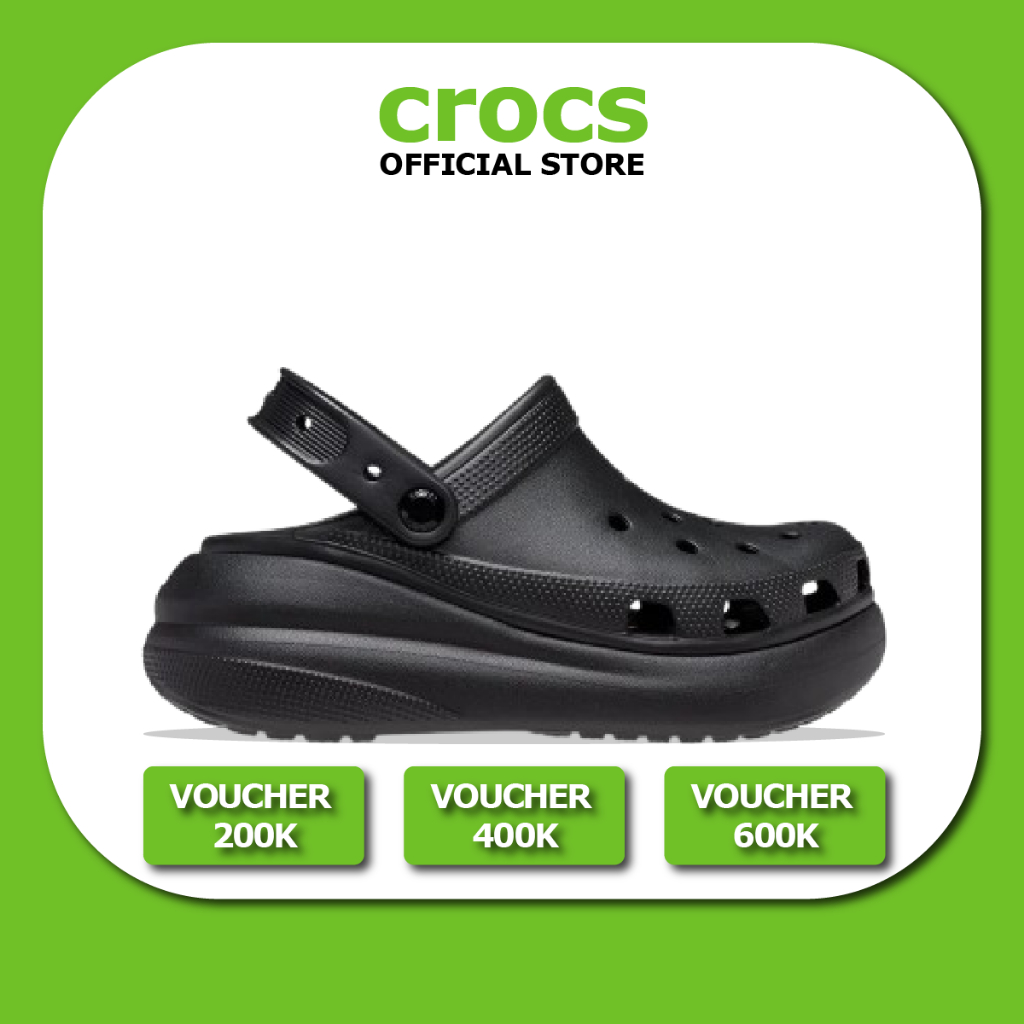 【Chính hãng】  GIÀY CLOG UNISEX CROCS CRUSH CLASSIC - BLACK