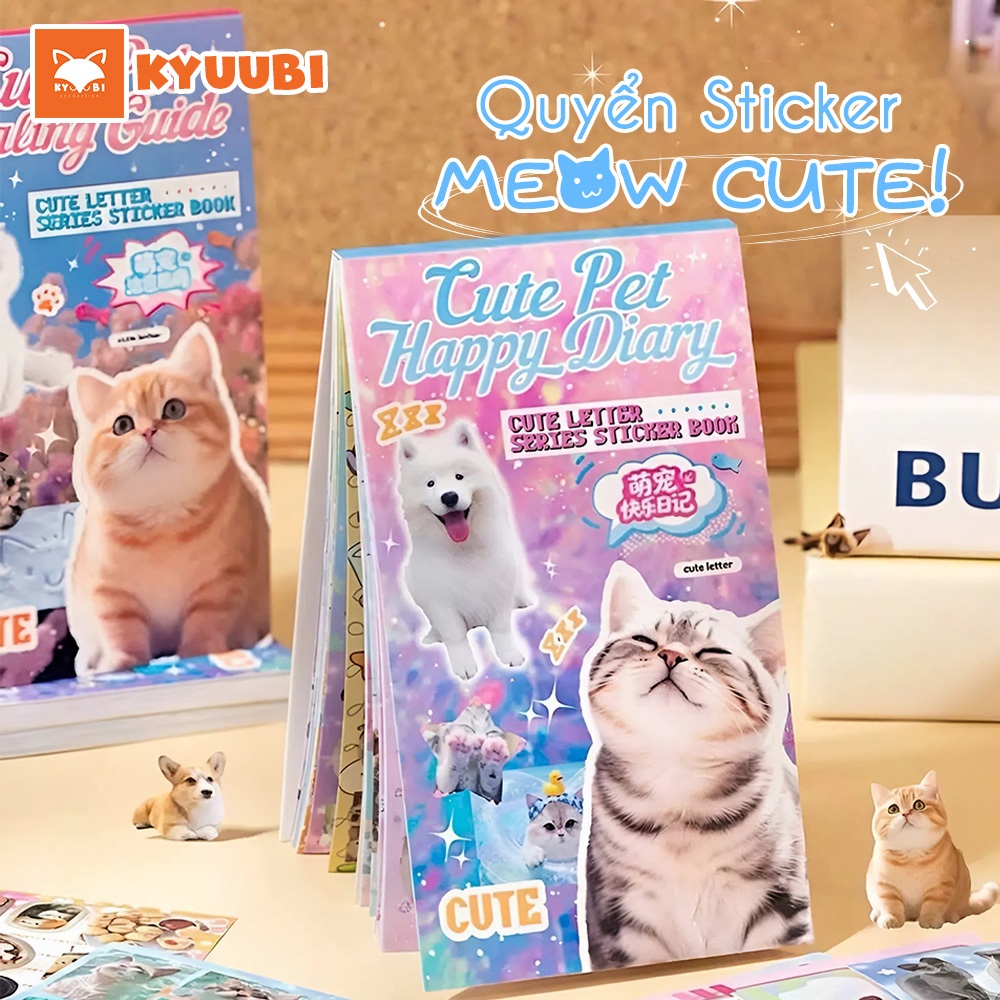 #NEW Quyển Hình Dán - Sticker Book Cute Pet, Sách Sticker Mèo Aesthetic DIY Trang Trí Sổ, Toploader
