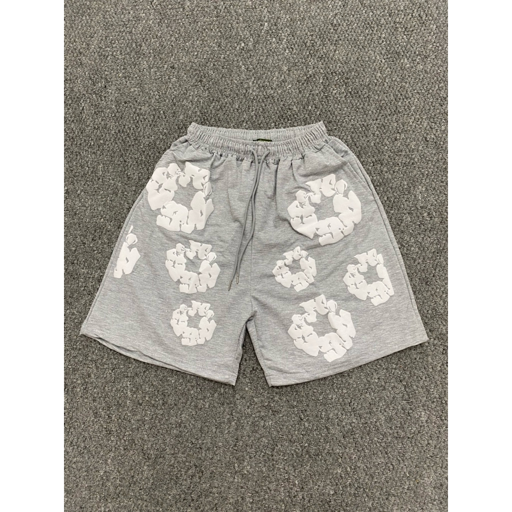 Quần Short Denim Tears Xám In Nổi Vải Bông Thoáng Mát