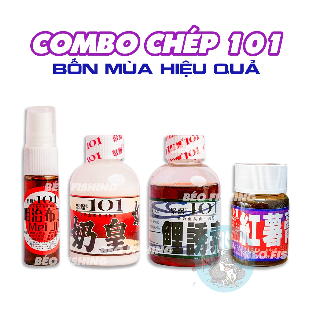 Combo Hương Liệu Câu Chép 101 (Dẫn Dụ Chép + Pudding + Tương Sữa Thơm + Mật Khoai) Bốn Mùa Siêu Nhạy