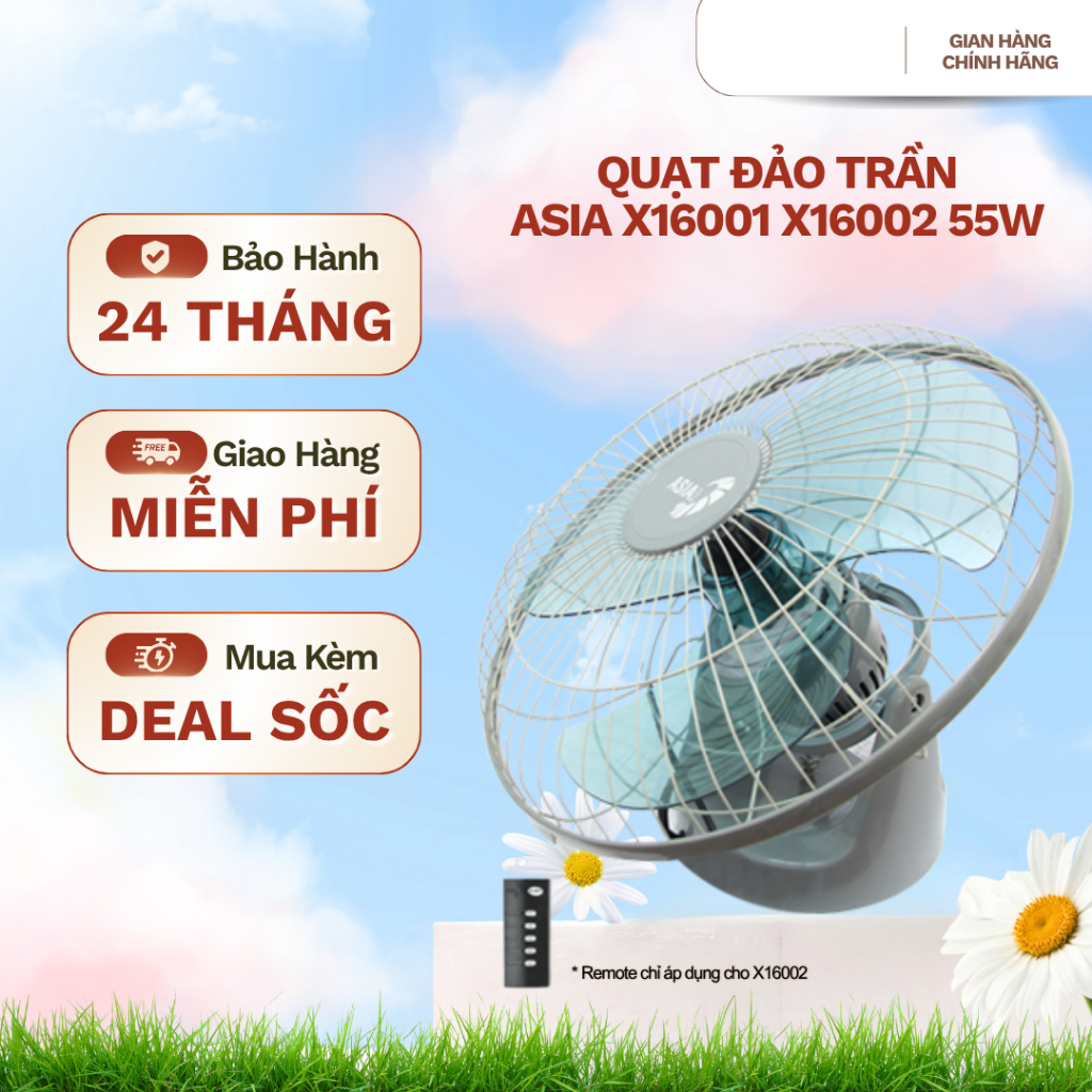 Quạt Trần Đảo Asia X16001 / X16002 (55W) X16002 Có Remote Đi Kèm - Bảo Hành Chính Hãng 24 Tháng