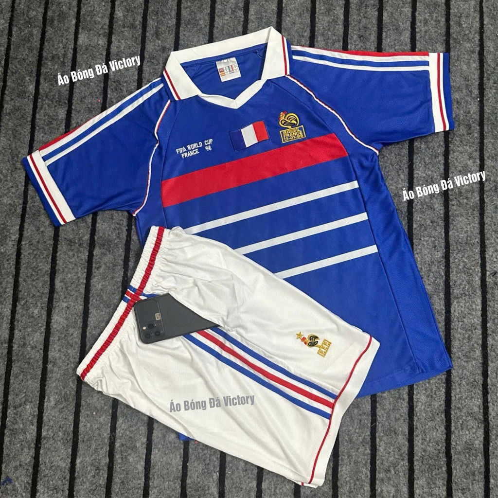 Bộ Quần Áo Bóng Đá Đội Tuyển Pháp 1998 Quần Túi, Áo Đá Banh Đội Tuyển Pháp Retro 1998