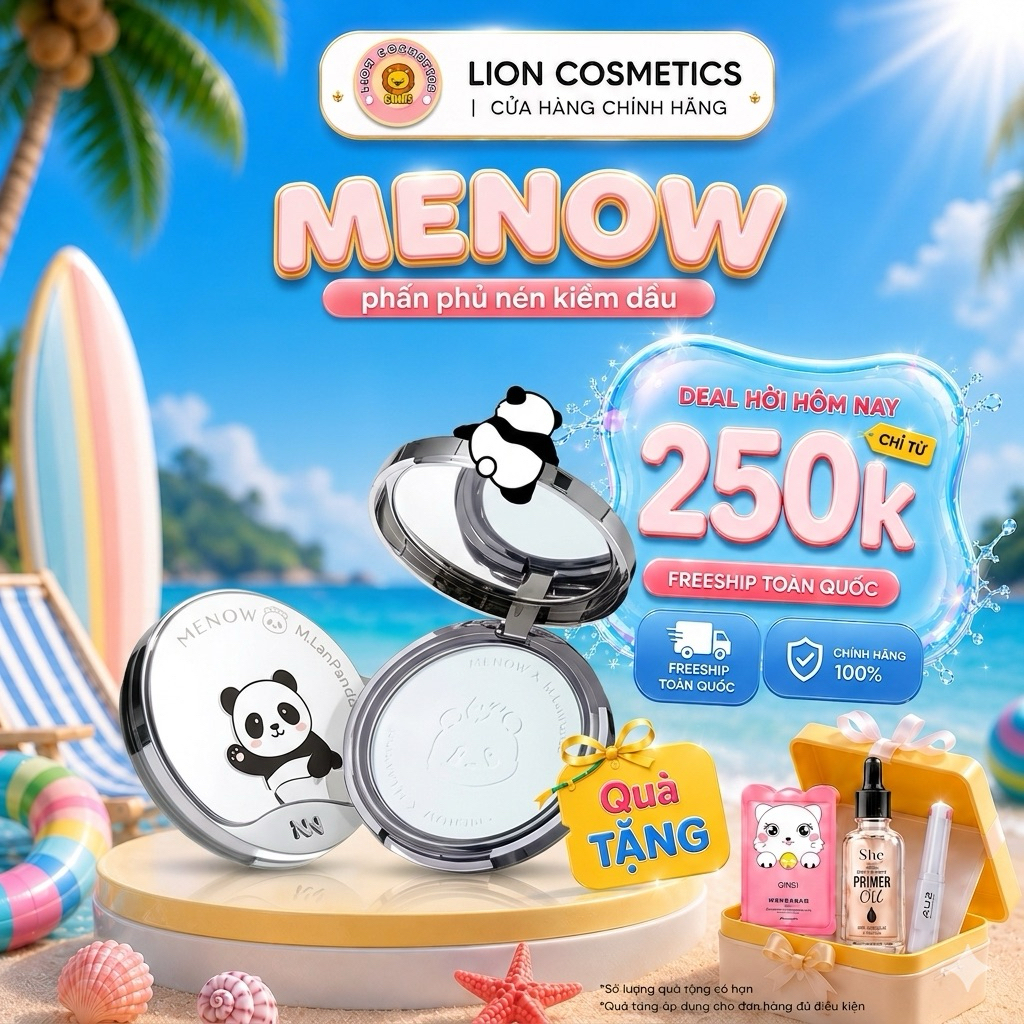 [MENOW] Phấn Phủ Nén MENOW Gấu Trúc Khổng Lồ Kiềm Dầu 21g, Giữ Tone Lâu Trôi Vượt Trội MENOW PANDA