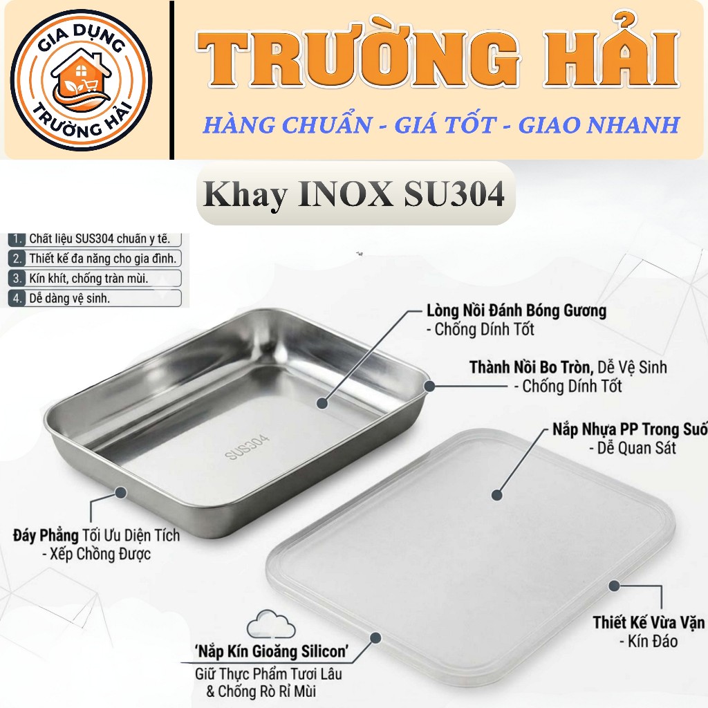 Khay Inox 304 Trường Hải Cao Cấp Kèm Nắp – Đựng Thực Phẩm, Làm Khay Đá, Trữ Đông Tươi Ngon