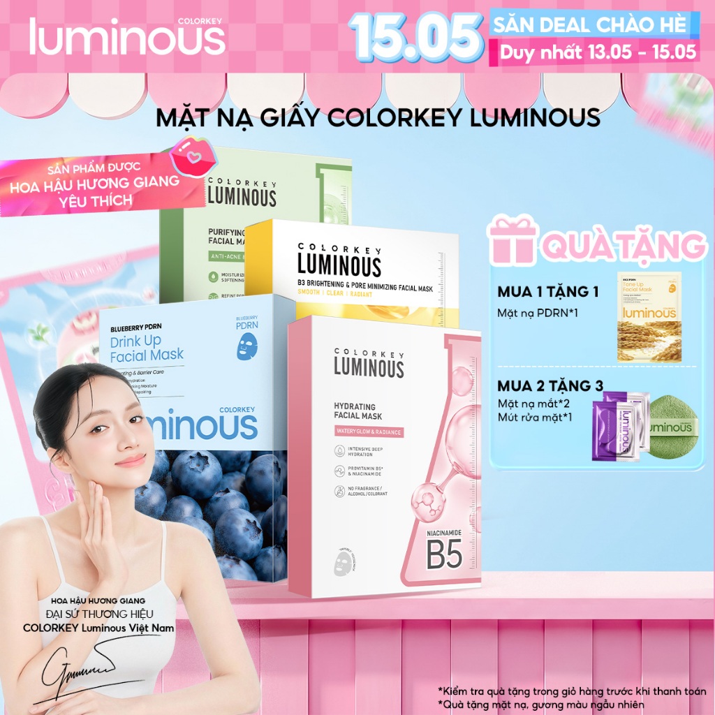 [DAILY LIVE] 1 Hộp Mặt Nạ Giấy Colorkey Luminous B5/ Trà Xanh/ B3, Hỗ trợ cấp ẩm, dưỡng sáng