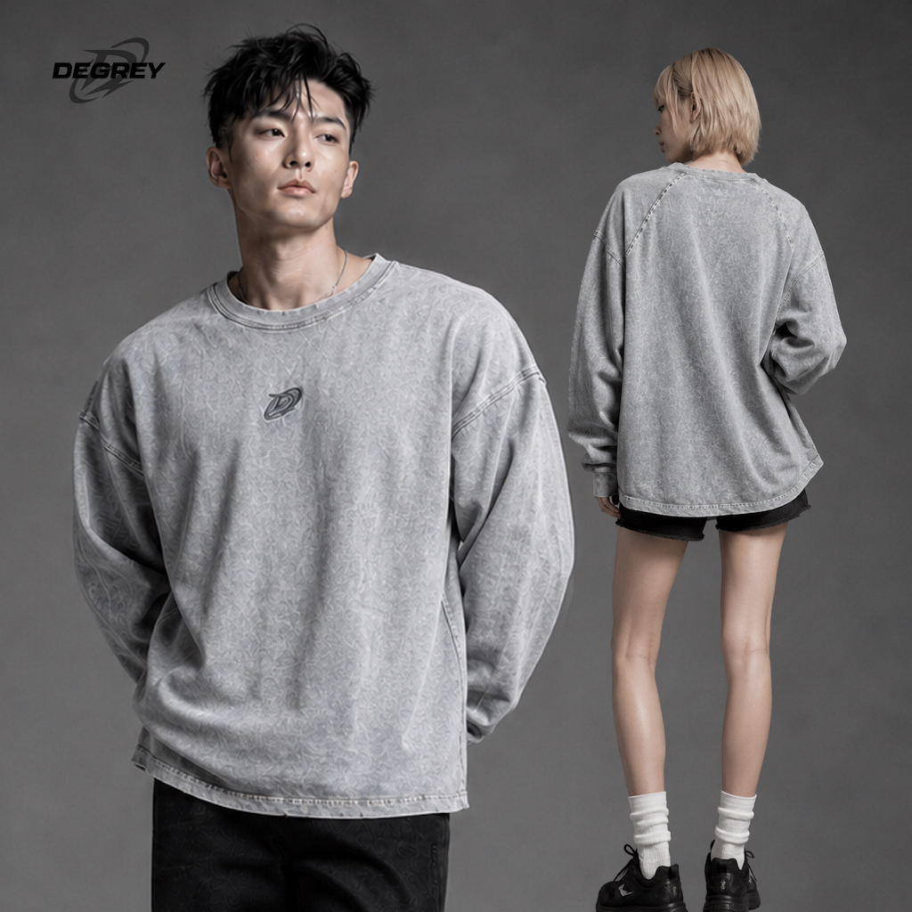 Áo Thun tay dài oversize WAX XÁM thêu logo Degrey - OVSLONGWAXXAM