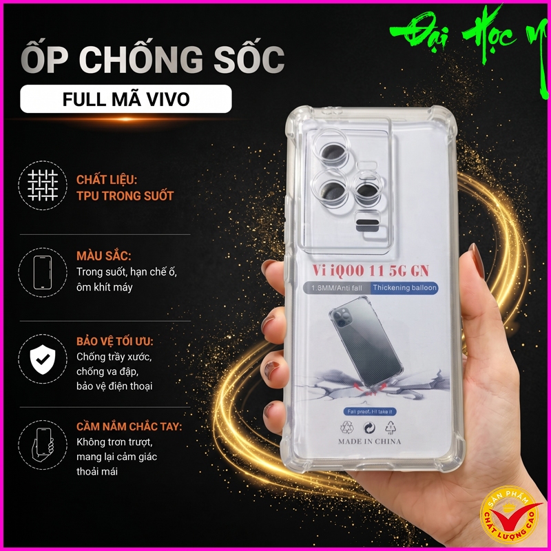 Ốp lưng trong suốt chống sốc Vivo iQoo 11 Pro 5G/ iQoo 11-5G/ iQoo 12 Pro/ iQoo 12.., trong suốt dẻo