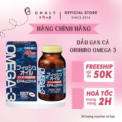 Viên dầu cá Omega 3 Orihiro – Bổ mắt, hỗ trợ tim mạch & tăng cường trí não 180 viên Nhật Bản