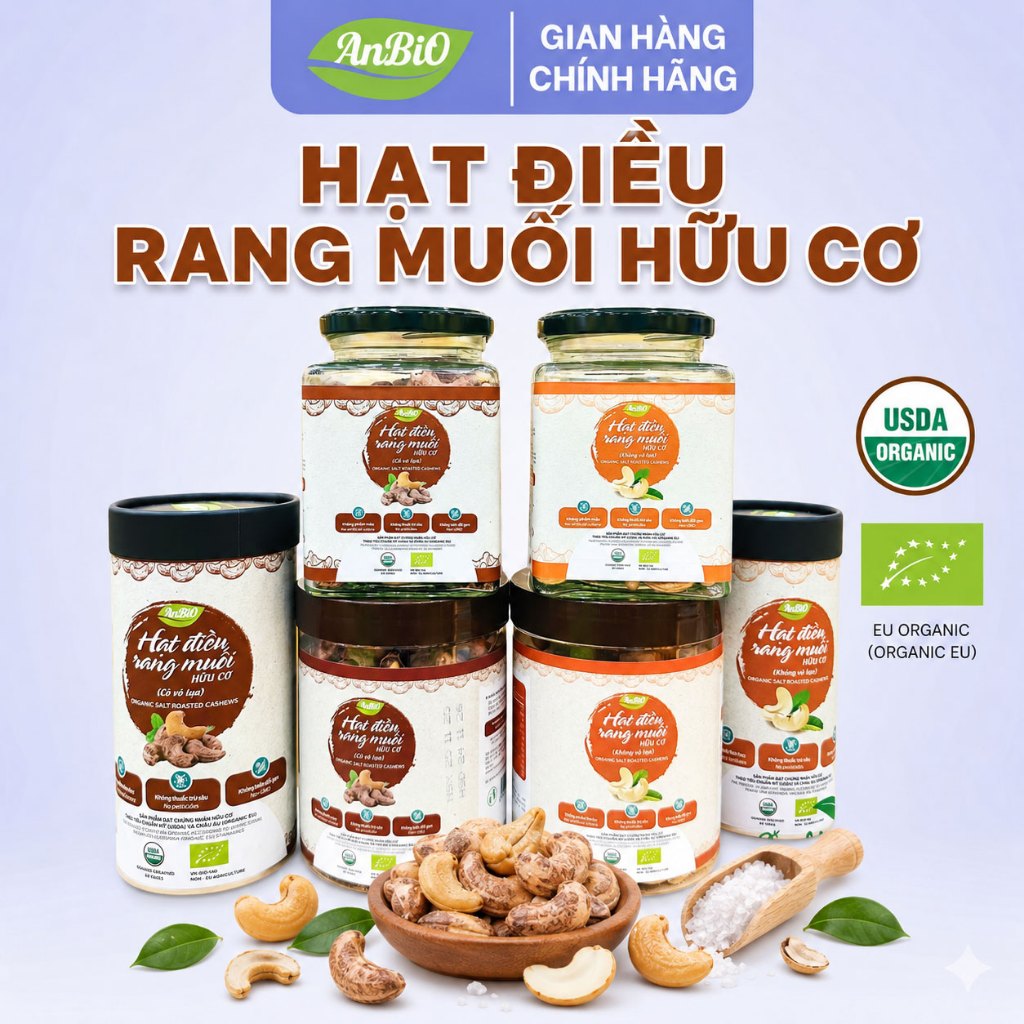 [ AnBiO ] Hạt Điều Rang Muối Hữu Cơ ANBIO - Hạt Điều Bình Phước Loại 1 Giòn Khấu, Vị Đậm Đà