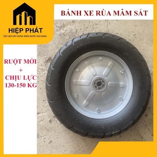 Bánh xe rùa mâm sắt sơn tĩnh điện, hàng dày, Bánh xe rùa số 10, vỏ mới 90%, cốt 20mm(Bạc đạn 6204), 
