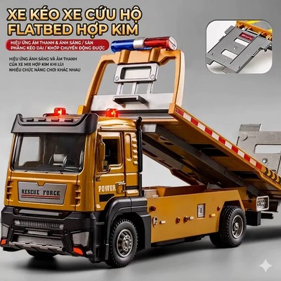 Đồ chơi mô hình xe tải cứu hộ KAVY bằng hợp kim có nhạc và đèn tỷ lệ 1:32 thân xe kéo dài nâng hạ
