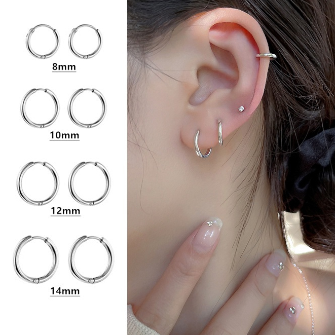 1 Chiếc Hoa tai tròn bằng thép không gỉ thời trang đơn giản Hàn Quốc cho bạn gái nữ vòng tròn - AnZ8