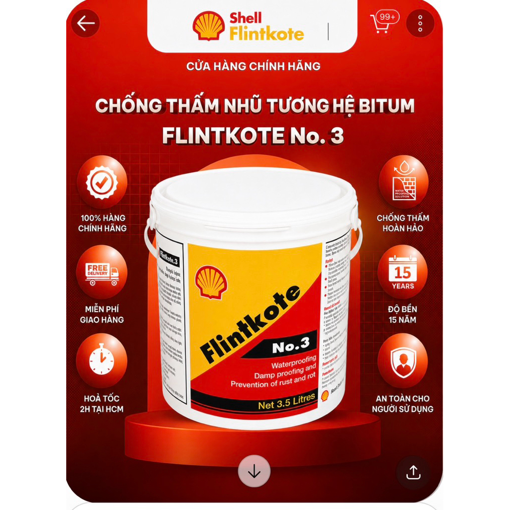 Sơn Flinkote No3 (1Lit) Chống thấm bể cá, sân thượng, tường nhà - màu đen
