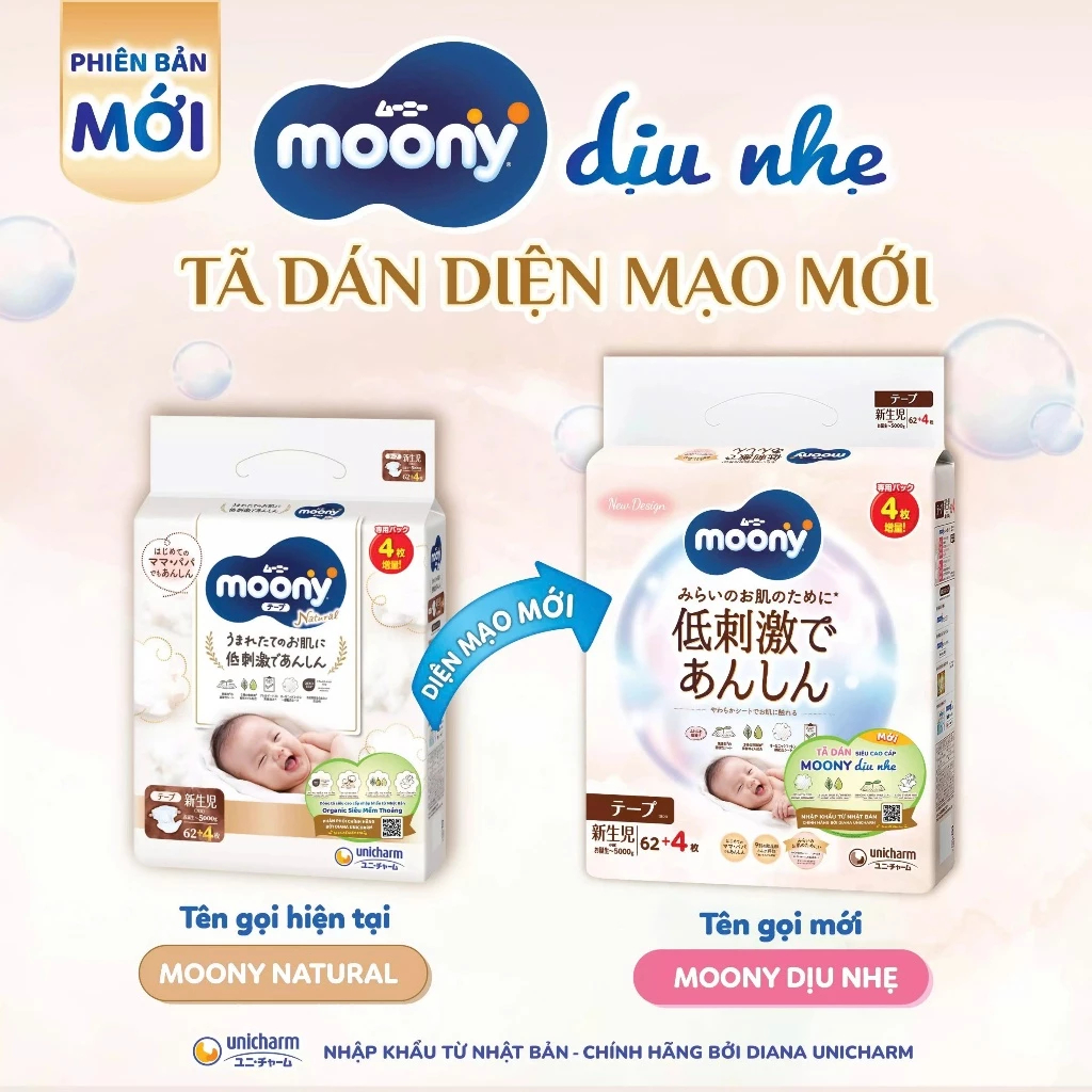 Bỉm Moony Trắng/ Moony xanh cộng CHÍNH HÃNG đủ size NB/S/M/L/XL