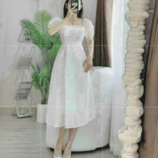 Đầm dự tiệc thời trang nữ sang chảnh chất voan cổ vuông tay ngắn phồng có mút dáng váy dài xoè maxi 2 lớp