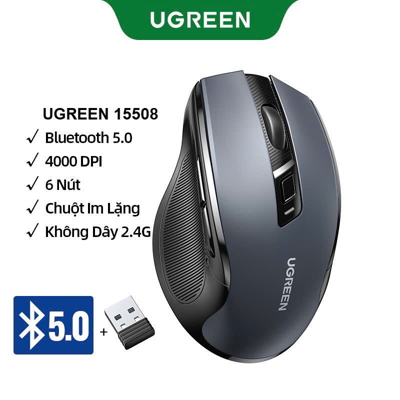 Chuột không dây + Buetooth 5.0 chính hãng Ugreen 15508 / 15063 MU006 Silent Click, 5 cấp độ DPI 800/