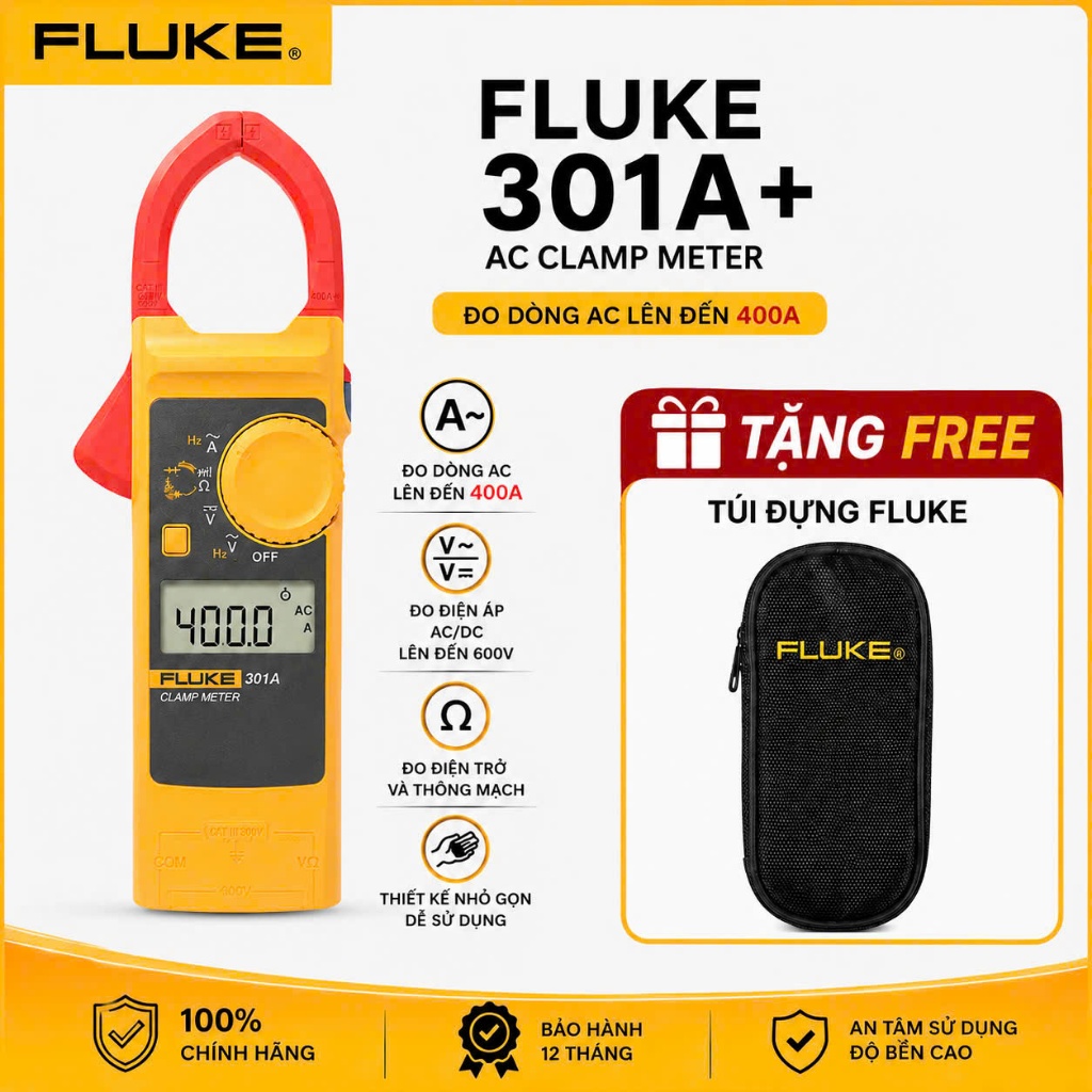 [ FLUKE 301A ] [ BH 12 THÁNG ] Ampe kìm đo dòng AC, điện áp, tụ điện, điện trở Fluke 301A (400A) - C