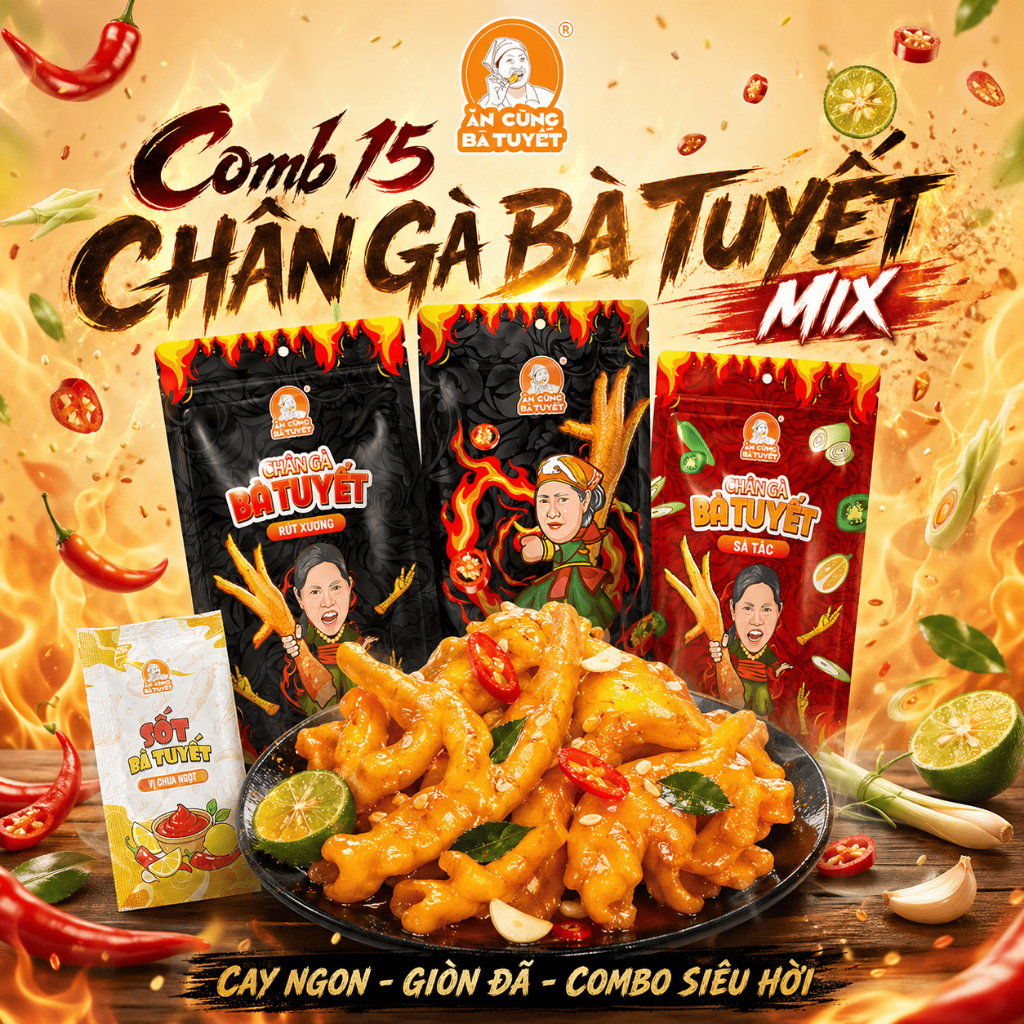 (Tặng 1 gói sốt) COMBO 15 CHÂN GÀ BÀ TUYẾT MIX - ĂN CÙNG BÀ TUYẾT M119