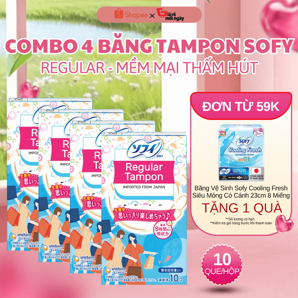 COMBO 4 BĂNG VỆ SINH SOFY TAMPON REGULAR -10 QUE