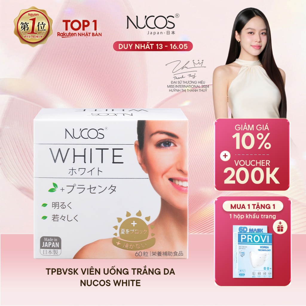 TPBVSK Viên Uống Trắng Da Nucos White Hỗ Trợ Mờ Thâm Nám Sáng Da Chống Nắng [Hộpx60 viên]