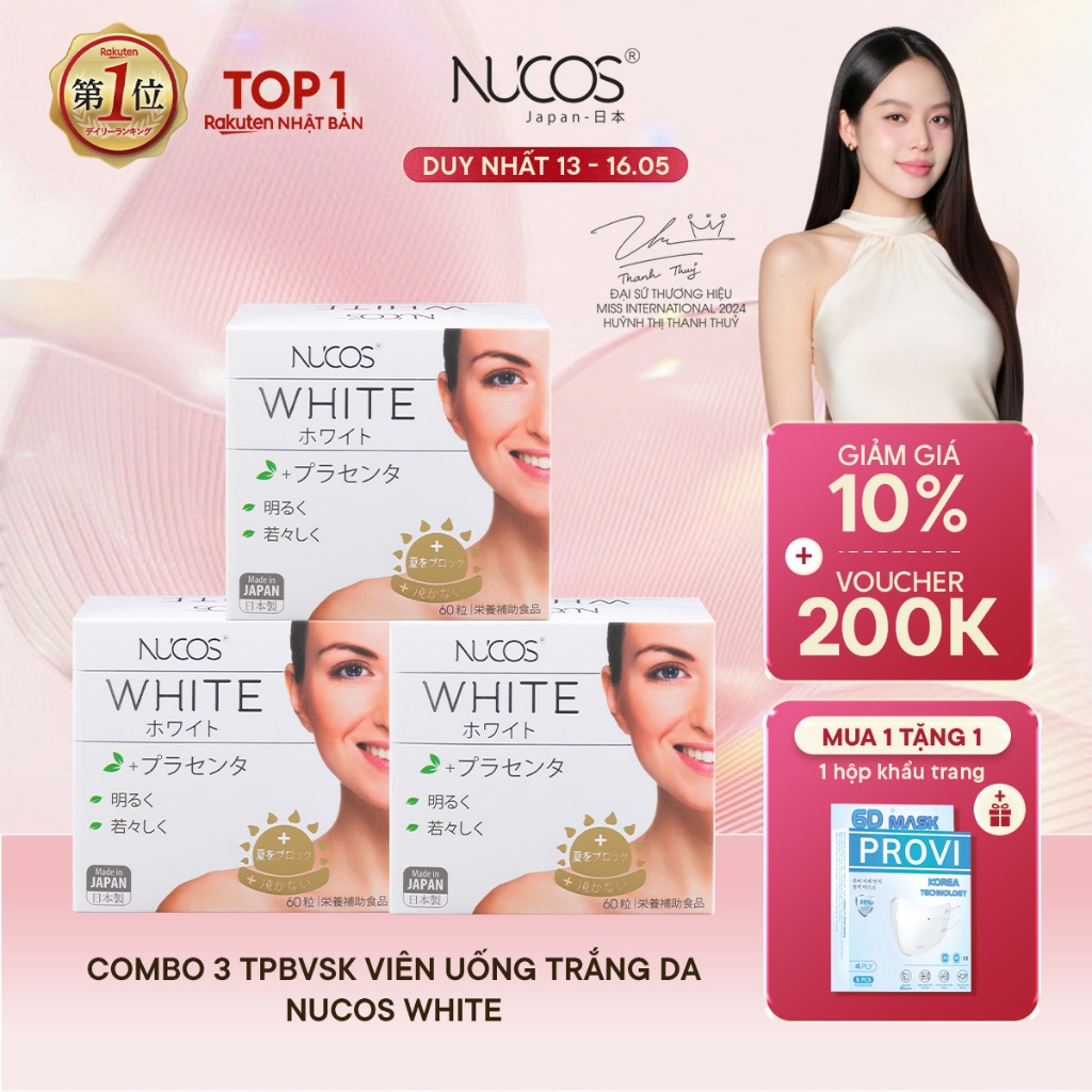 [3 Hộp] TPBVSK Viên Uống Trắng Da Nucos White Hỗ Trợ Mờ Thâm Nám Sáng Da Chống Nắng [3 Hộpx60 viên]