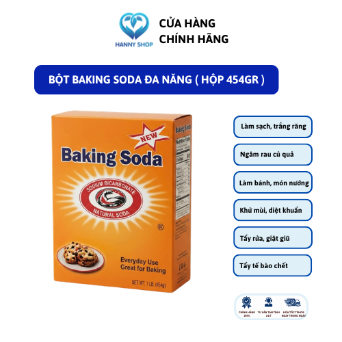 Bột Baking Soda Đa Năng, Bột Nở Baking Soda Khử Mùi Diệt Khuẩn Tẩy Rửa, Làm Bánh ( Hộp 454GR )