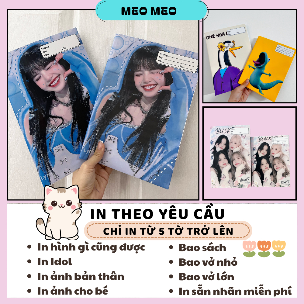 ( CHỈ BÁN TỪ 5 TỜ TRỞ LÊN )In Theo Yêu Cầu , Bìa Bao Tập , Bìa bao Vở , Thiết Kể In Nhãn Miễn Phí - 
