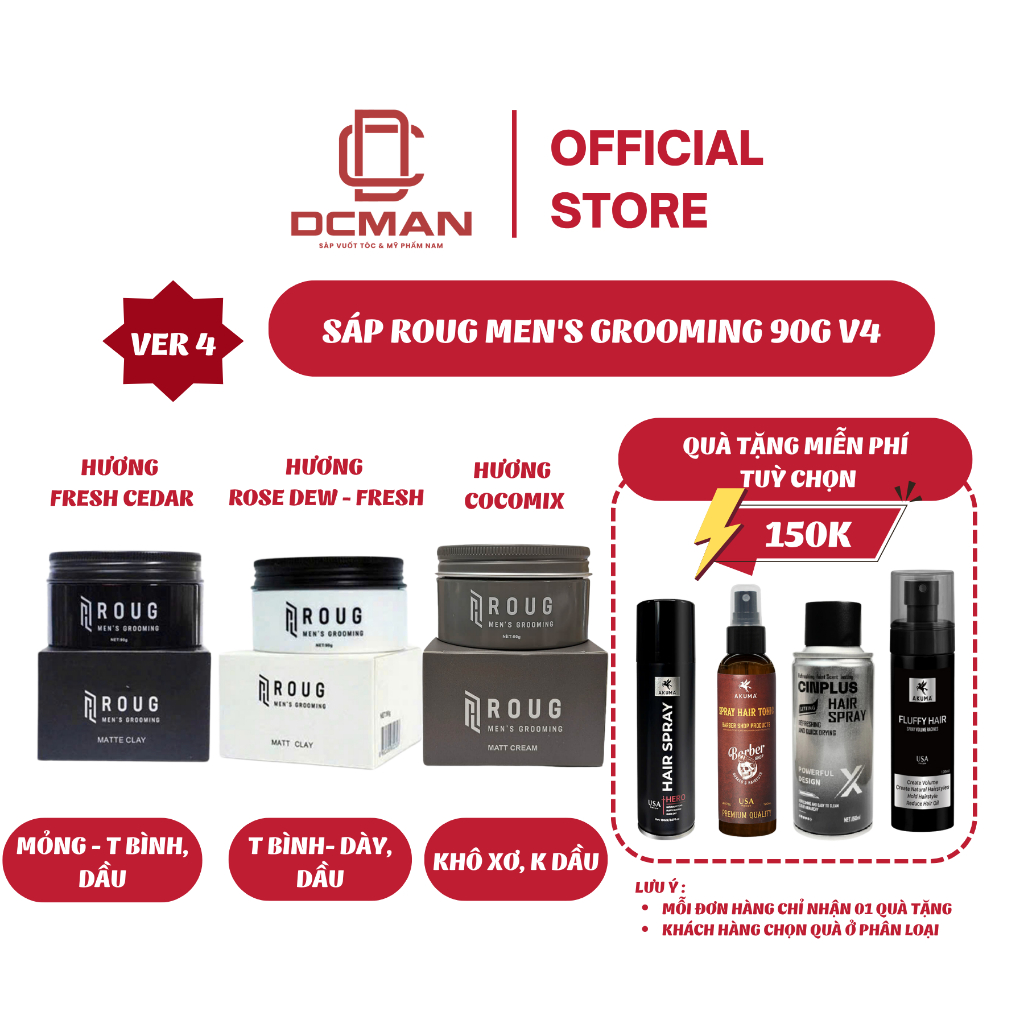 [BẢN MỚI] Sáp Vuốt Tóc Nam ROUG MEN'S GROOMING Matt Clay, Matte Clay, Matte Cream Chính Hãng Roug Tr
