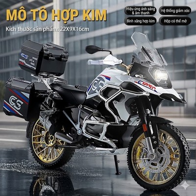 Mô hình xe mô tô BMW bằng hợp kim KAVY có nhạc đèn và 3 hộp đựng tỷ lệ 1:10