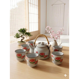 Bộ Ấm Trà Gốm Sứ Cao Cấp Dona Home Decor – Bộ Ấm Chén Trà Đạo Men Hỏa Biến, Vẽ Hoa Đào, Cá Chép Sang Trọng
