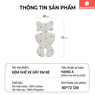 Tấm lót Xe Đẩy Phong Cách Hàn Quốc SCOORNEST Đệm Ngồi Cho Bé Chất Liệu Cotton Thiết Kế Mềm Mại, Không Bí Lưng