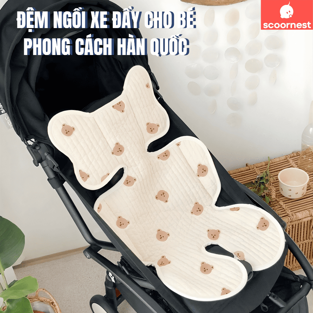 Tấm lót Xe Đẩy Phong Cách Hàn Quốc SCOORNEST Đệm Ngồi Cho Bé Chất Liệu Cotton Thiết Kế Mềm Mại, Không Bí Lưng