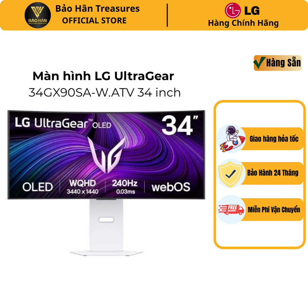Màn Hình Cong LG 34GX90SA-W.ATV 34 inch OLED 2K 240hz 0.03ms, Type C (Độ cong 800R) - Hàng Chính Hãn