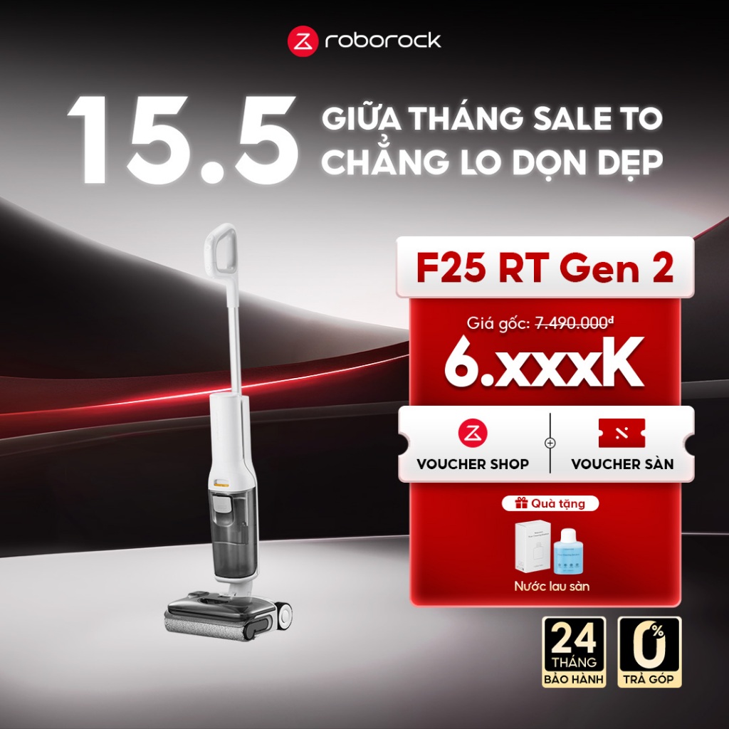 [QUÀ TẶNG] Roborock F25 RT Gen 2 máy hút bụi lau nhà cầm tay không dây | Lực hút 20.000Pa | Bảo hành